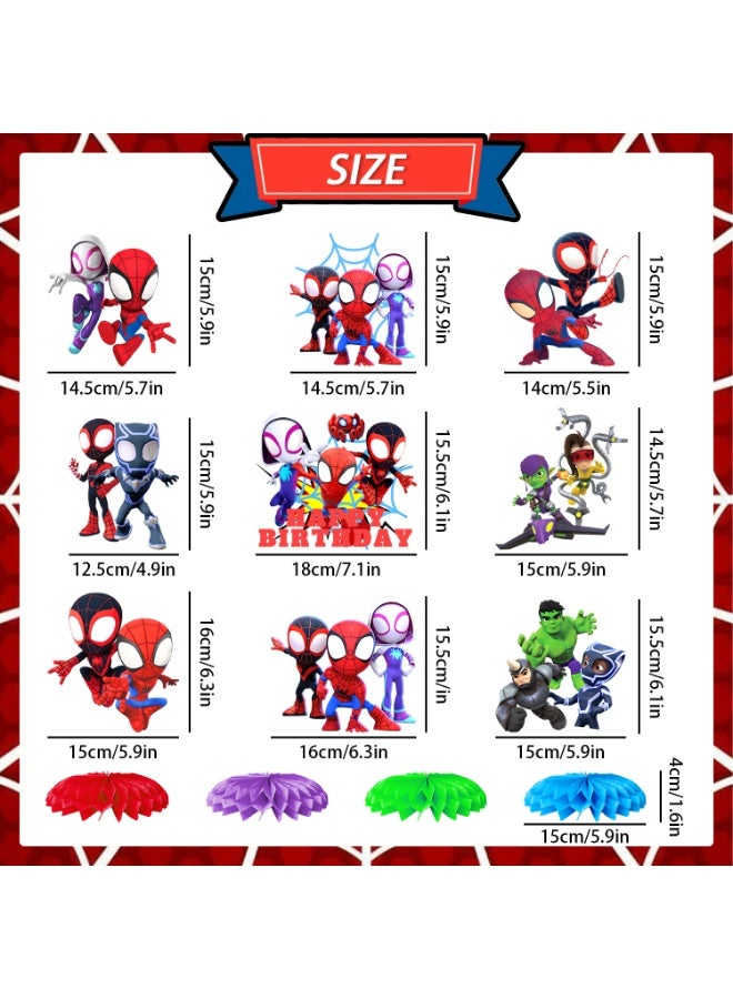 SPIDERMAN 9pcs Spider-Man and Friends Honeycomb Centerpieces – Superhero Team Table Decorations, Honeycomb Centerpiece Set for Spidey Theme Birthday Party Decoration Supplies - Image 2